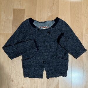 Free People dark purple and grey sweater with cross over buttons.